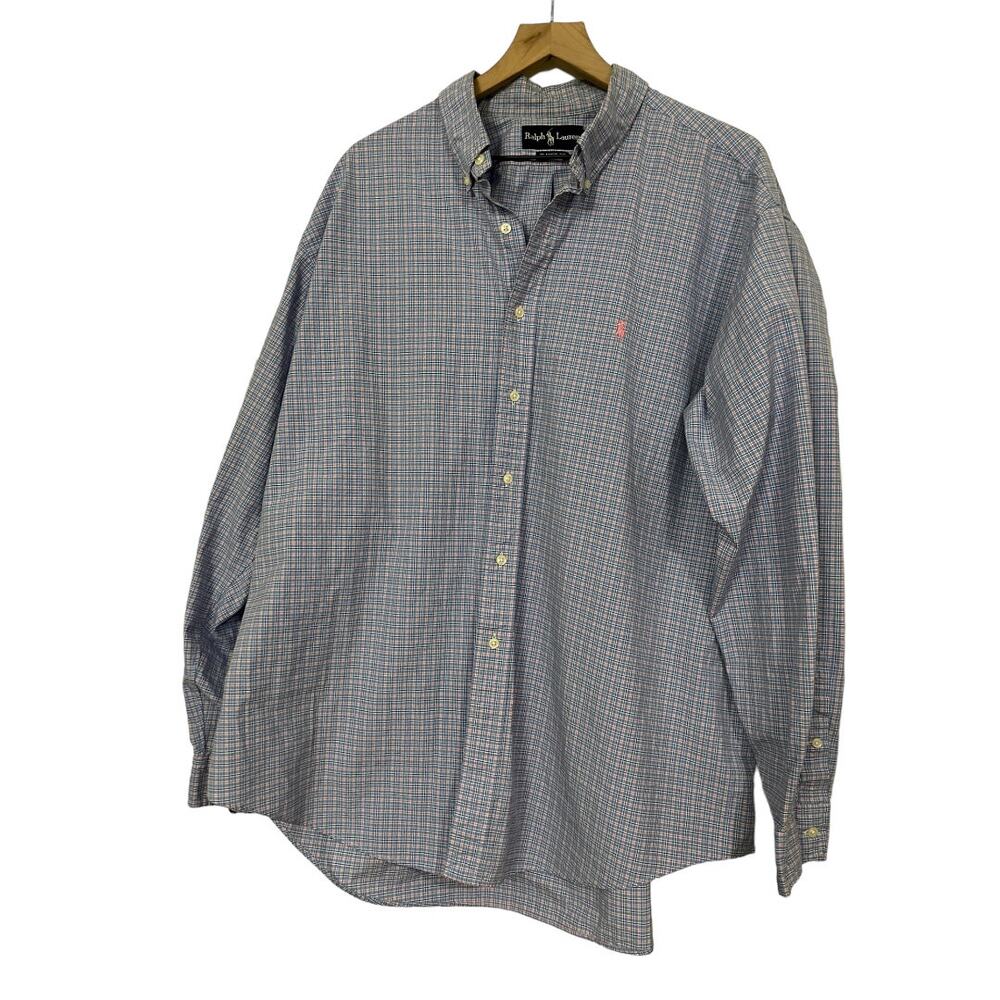 Ralph Lauren Mens Classic FIt Blue and Pink Checked Button Down Shirt Size XXL